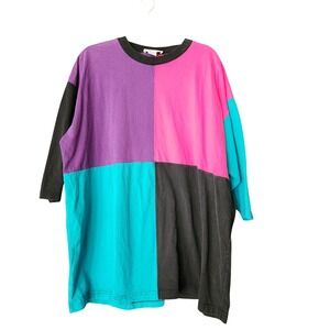 Vtg 1980s Capistrano Color Block Pocket Tee T-shirt Women's One Size Bat Wing